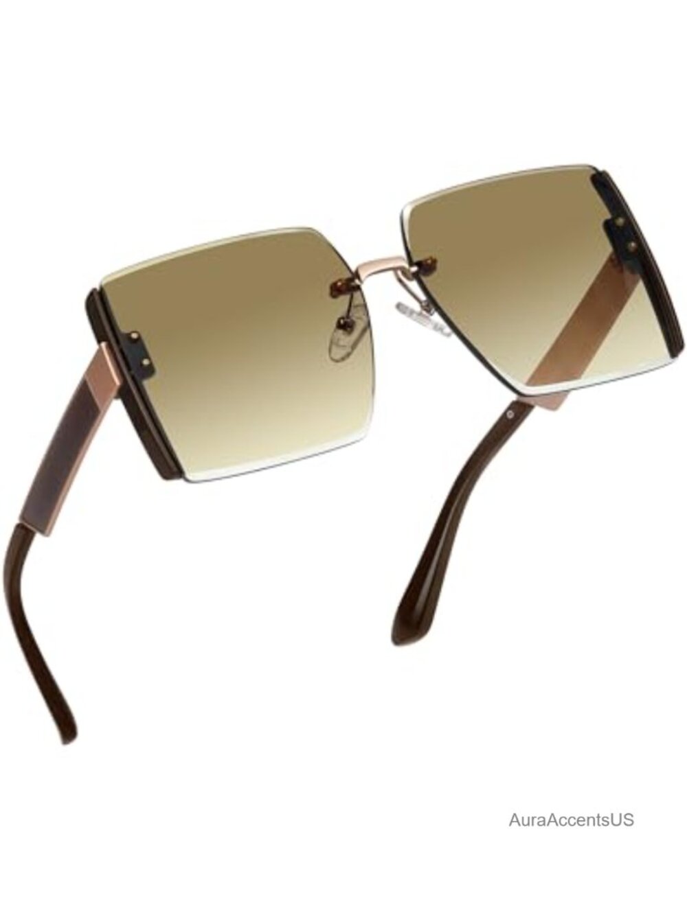 Oversized Rimless Square Sunglasses UV400 Protection Gradient Lens